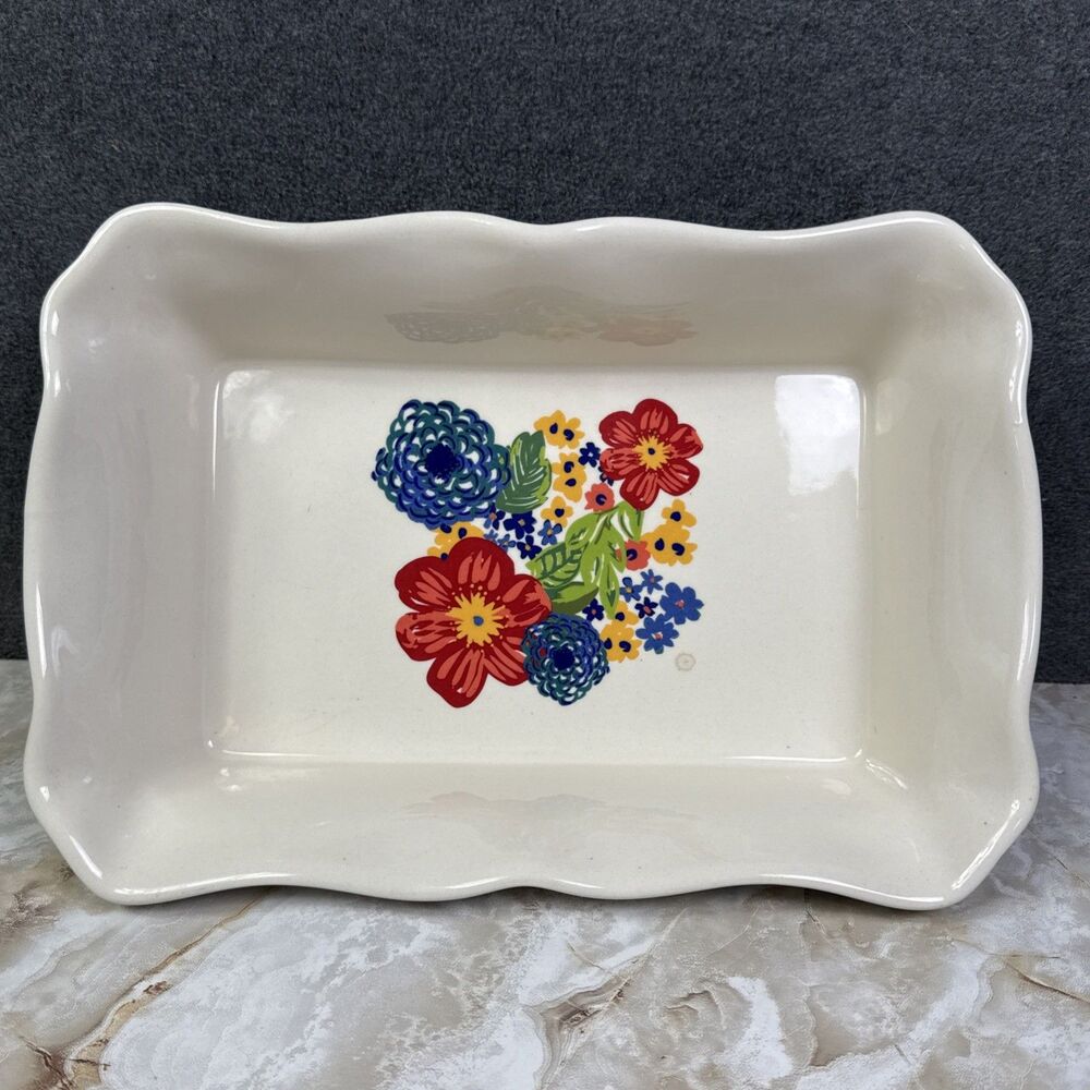 Pioneer Woman Casserole Baking Dish Fiona Floral 12x8x3 Rectangular Ruffled SPOT